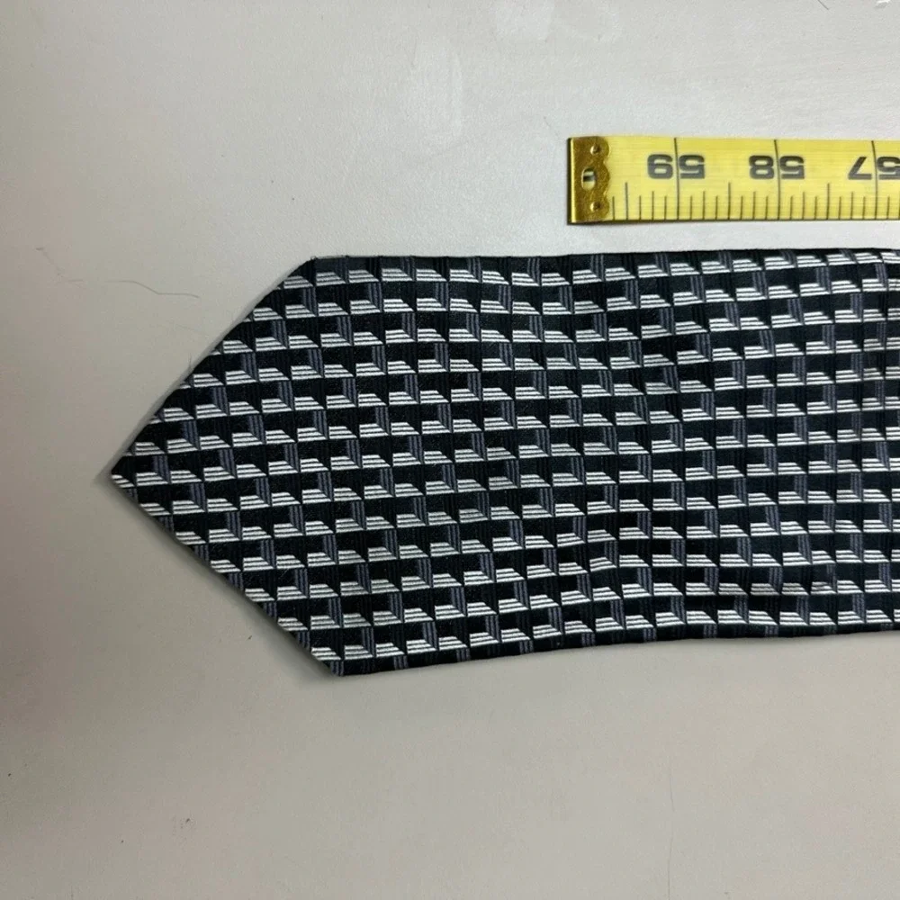 Bruno Piattelli Extra Long Silk Tie Black Grey Geometric 3D Pattern Made in USA